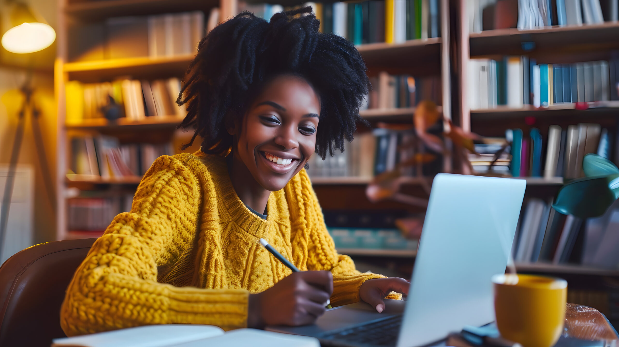 Woman taking an online course